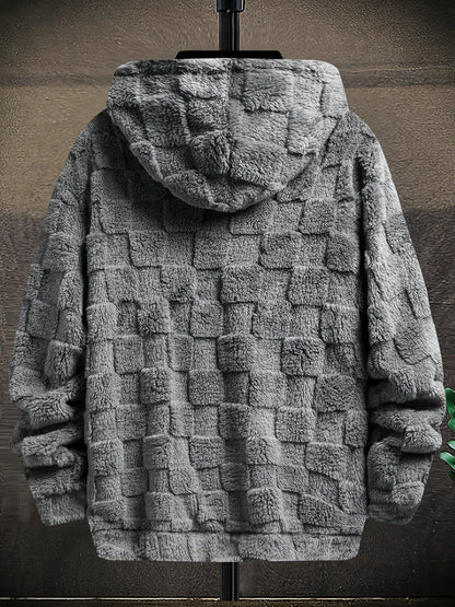 Unisex Flauschiger Hoodie mit Schachbrettmuster und Stickerei