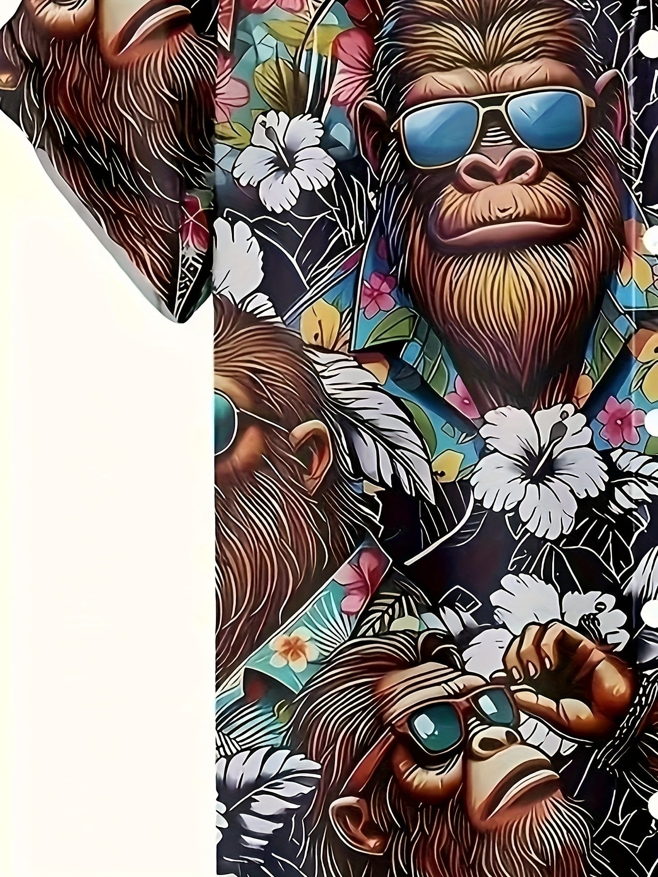 Herren Hawaiihemd mit Affen- und Blumenmuster – Lustiges Sommerhemd, Kurzarm, Freizeit