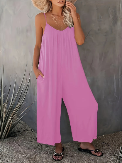 Women's jumpsuit with spaghetti straps and wide legs – Casual one-piece for spring and summer