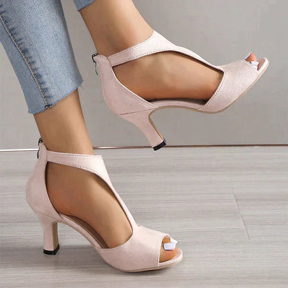 Women's high-heeled sandal with T-strap for elegant occasions and celebrations