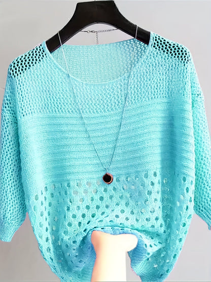 Women's Loose-Fit Crochet Knit Top in Boho Style – Elegant Shirt for Leisure and Vacation