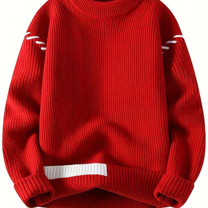 Unisex knitted sweater, crew neck, long sleeves, with contrasting details