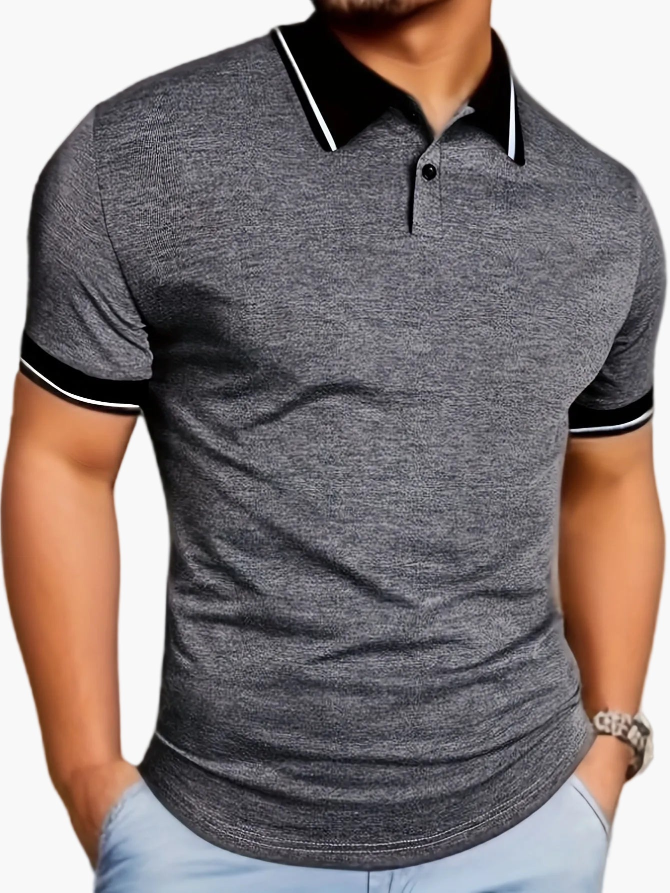 Herren Polo T-Shirt mit Kontrastkragen – Modisches Freizeitshirt für Alltag und Sport