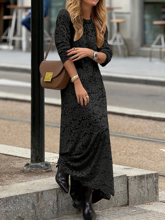 Women's Elegant Maxi Dress with Long Sleeves and Textured Pattern – Perfect for Everyday and Special Occasions