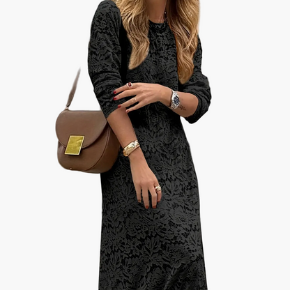 Women's Elegant Maxi Dress with Long Sleeves and Textured Pattern – Perfect for Everyday and Special Occasions
