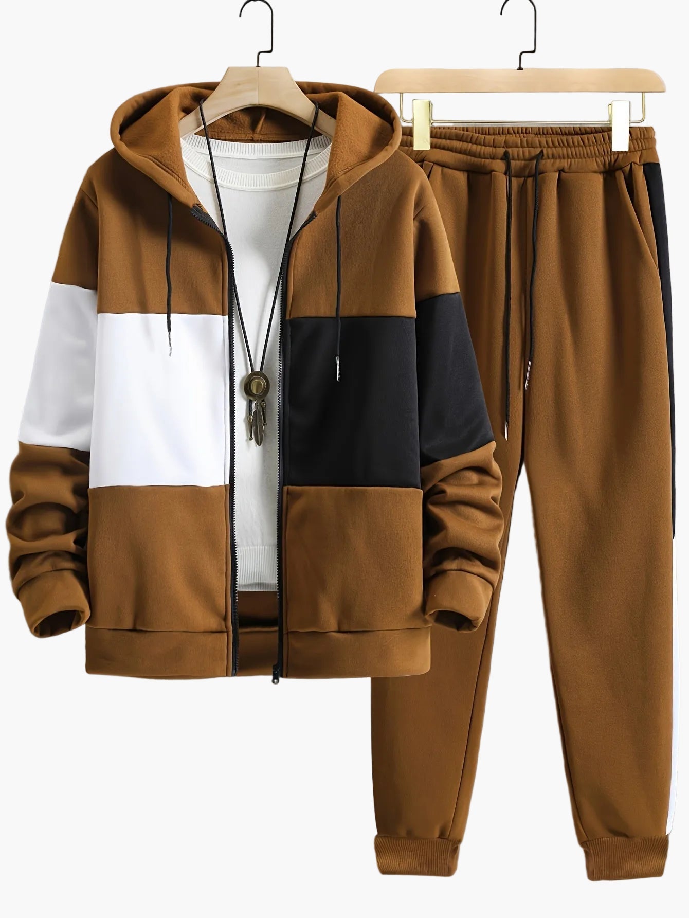 Herren Freizeit Trainingsanzug mit Kapuze – Sportlicher Patchwork-Look für Alltag und Fitness