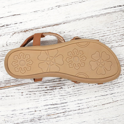 Women's Boho Sandals with Decorative Jewelry and Elastic Ankle Strap – Comfortable Summer Shoes for Casual Wear and Vacation