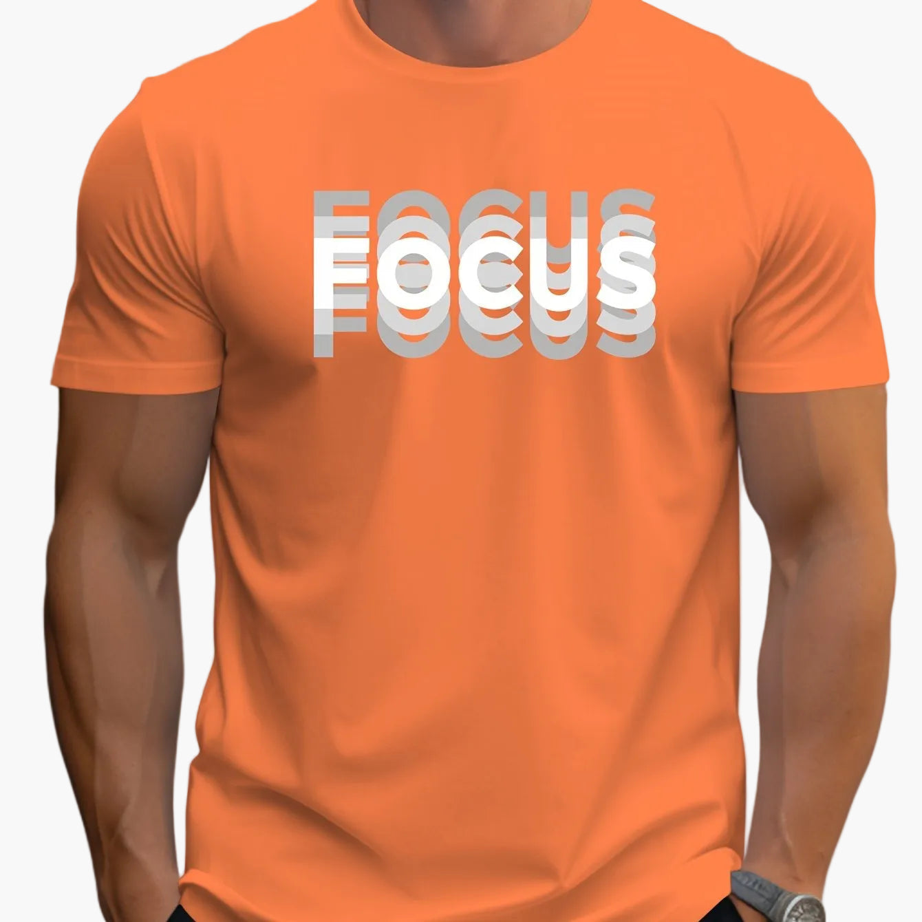 Men's T-Shirt with Trendy FOCUS Print – Urban Motivational Shirt for Leisure & Fitness