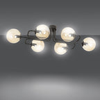 Plafondlamp Brendi gepoedercoat staal, modern, zwart met amberkleurig glas, 6 lichts, 93 x 50 x 32 cm
