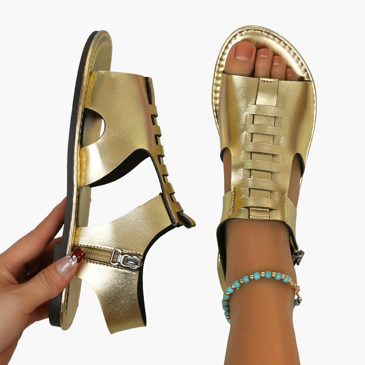 Damen Sommer-Sandalen mit Reißverschluss und offener Spitze – Stilvolle Freizeitschuhe für Alltag & Urlaub