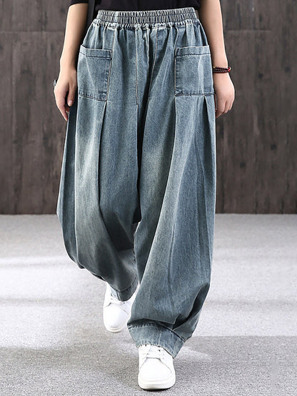 Women's loose-fitting jeans harem pants – wide casual pants with large pockets