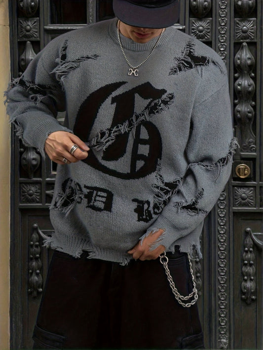 Unisex Distressed Pullover mit Rundhalsausschnitt und Statement-Print