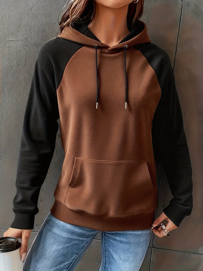 Women's brown-black hoodie with a hood and kangaroo pocket