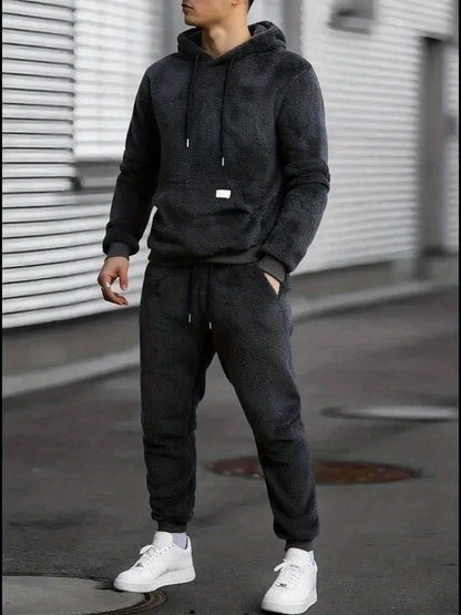 Unisex teddy fleece tracksuit with hooded sweatshirt and joggers