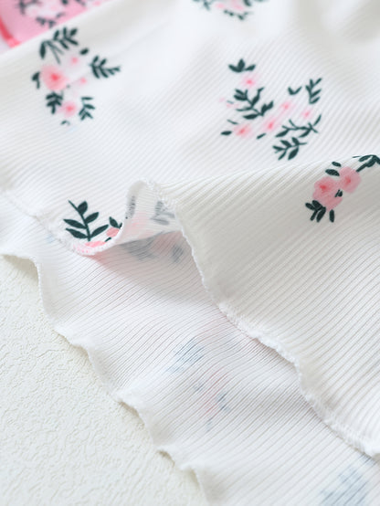 Women's Two-Piece Pajama Set with Floral Print – Short Sleepwear Set for Spring and Summer, Sexy Style