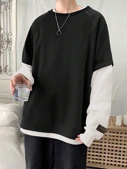 Unisex Langarmshirt im Lagenlook Schwarz-Weiß Oversize
