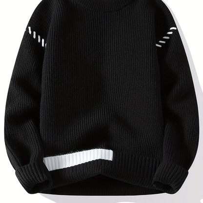 Unisex knitted sweater, crew neck, long sleeves, with contrasting details
