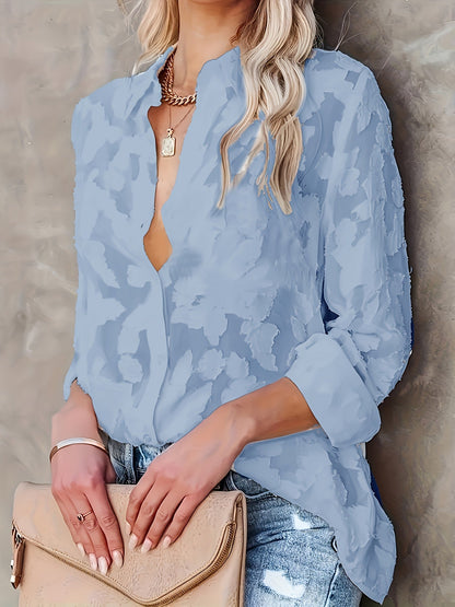 Women's blouse with floral texture and modern cut – stylish casual and office wear