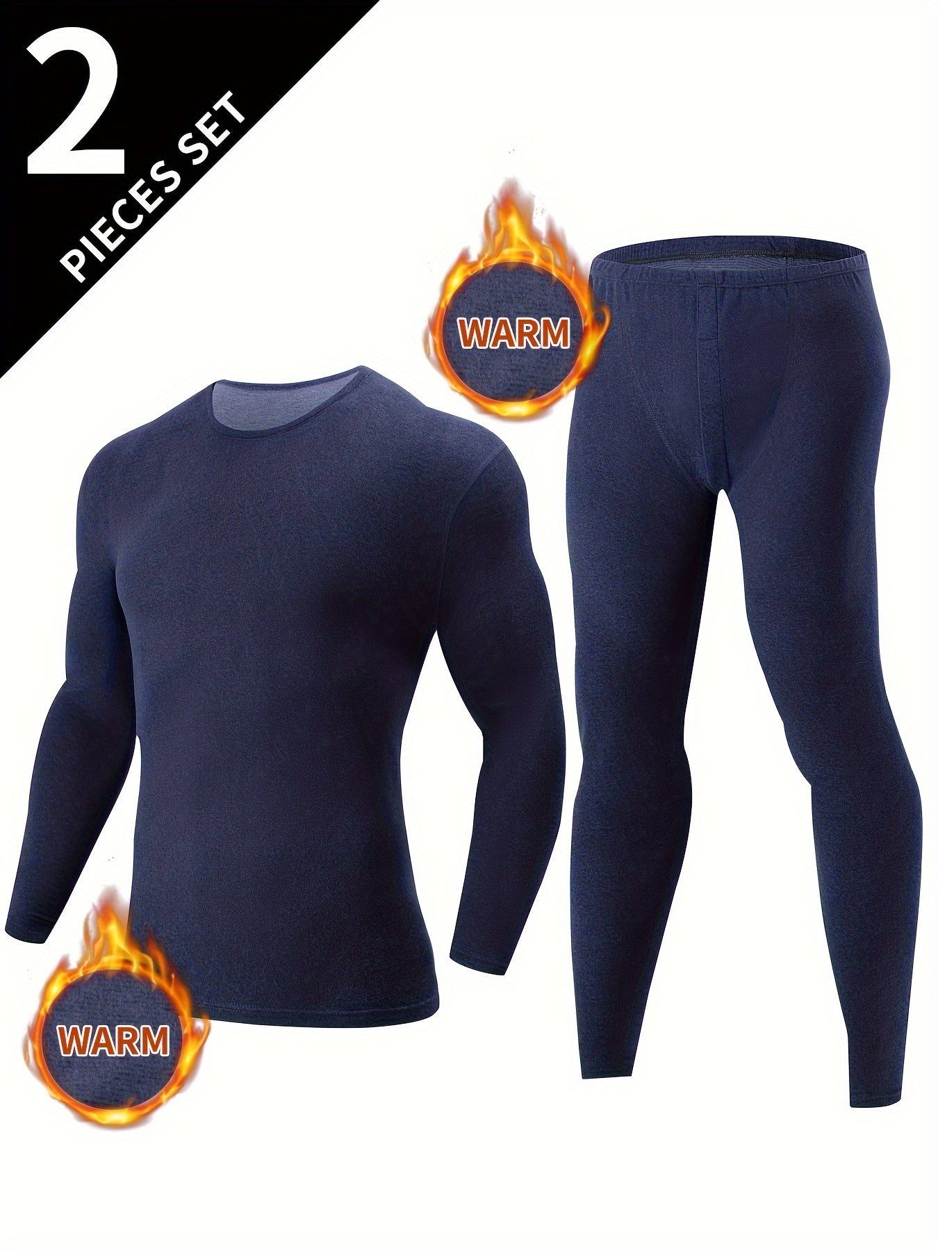 Men's thermal underwear set, long-sleeve shirt & leggings, warm two-piece outfit