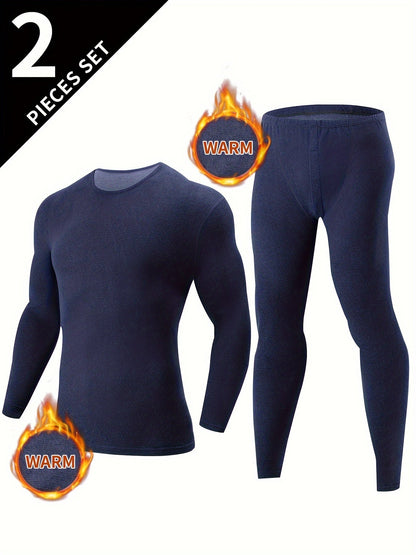 Men's thermal underwear set, long-sleeve shirt & leggings, warm two-piece outfit