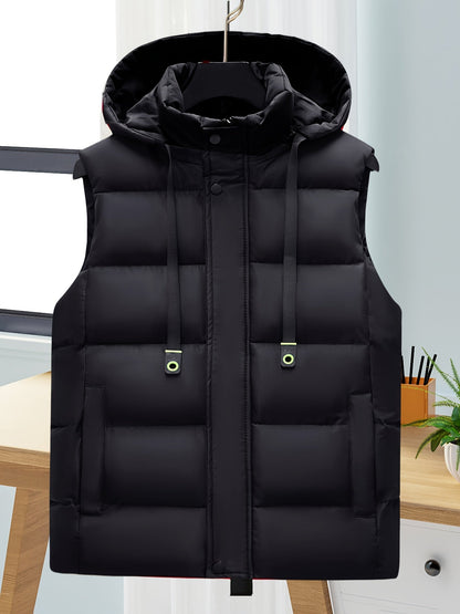 Unisex hooded quilted vest with a zipper and pockets