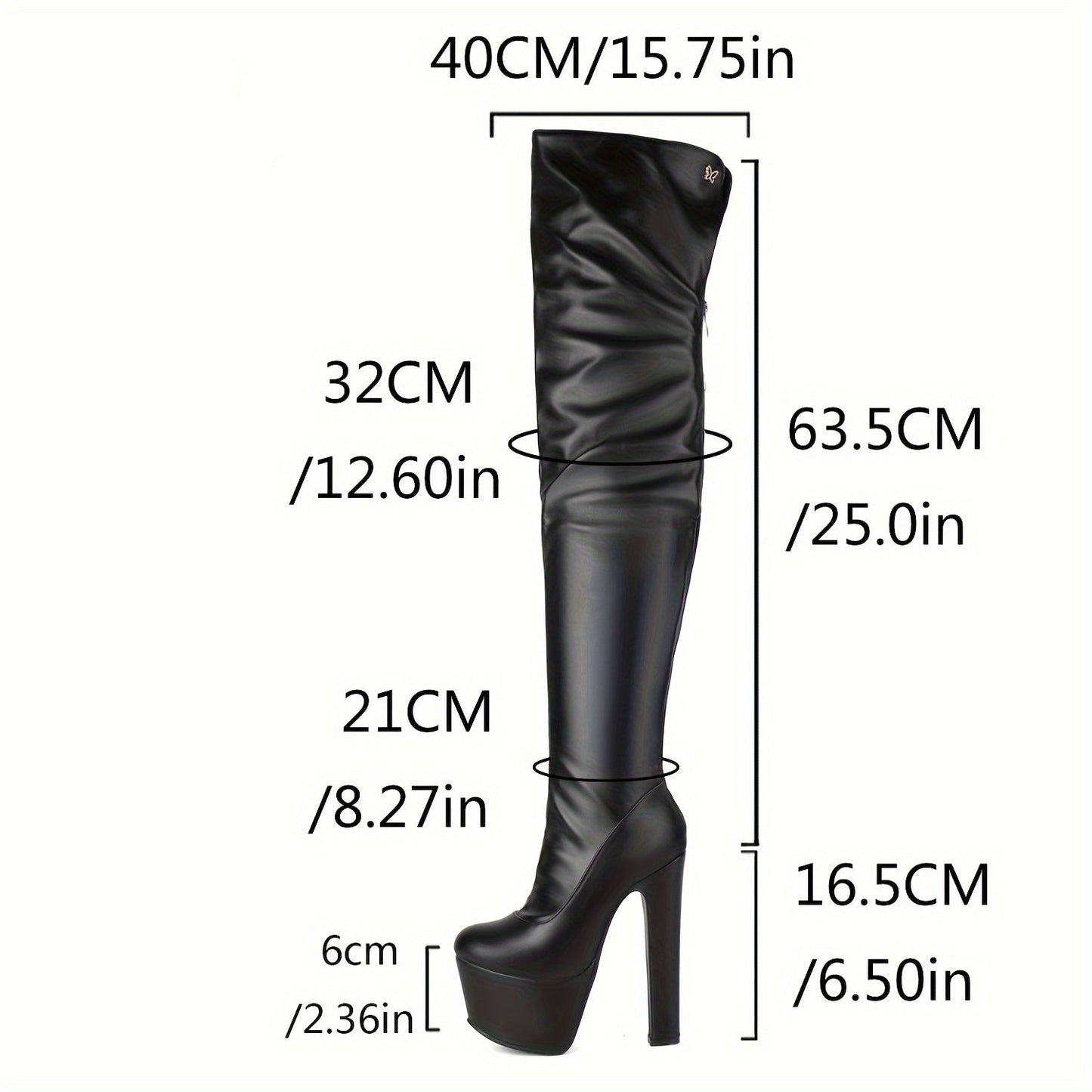 Over-the-knee boots with high heels and a platform, black or red