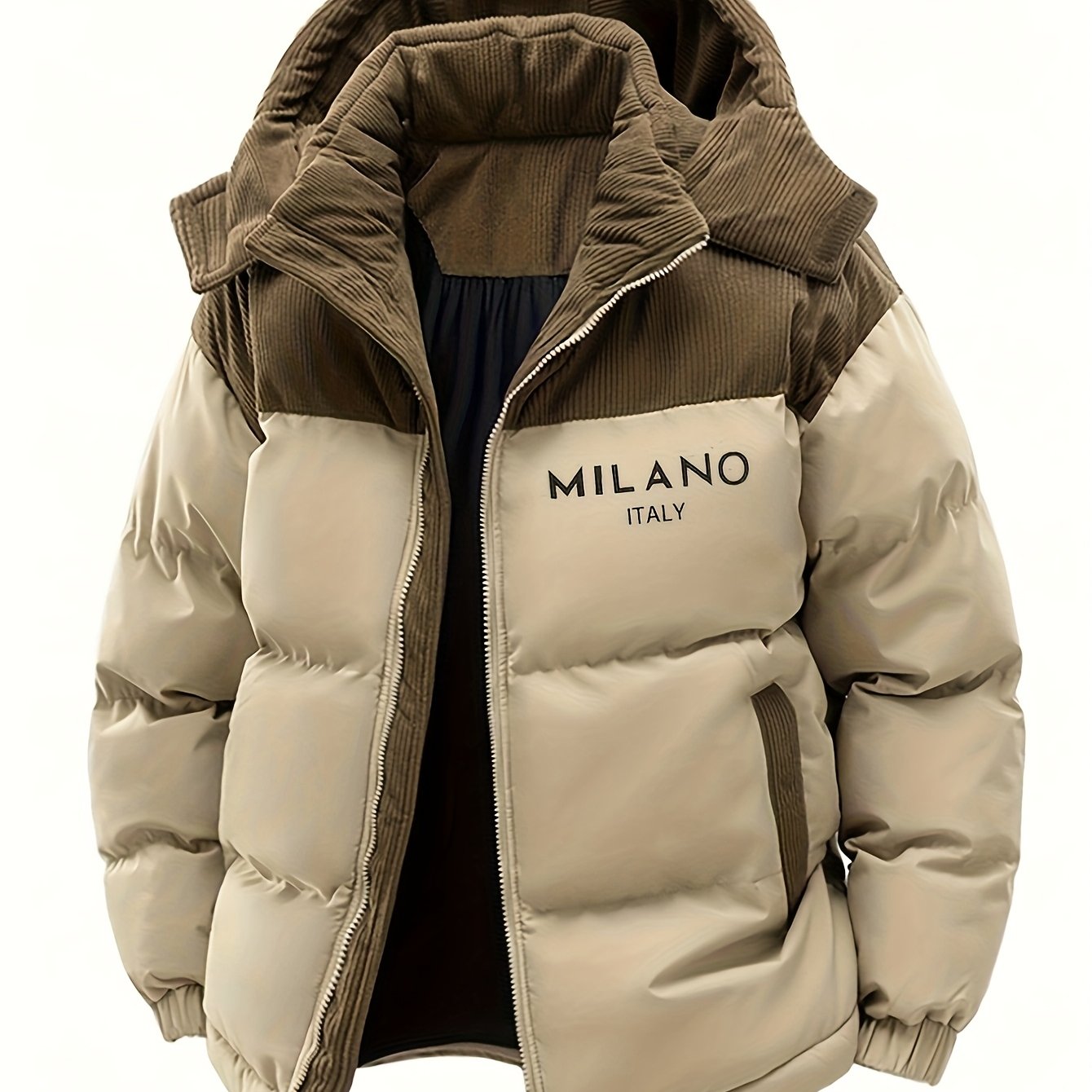 Unisex Winter Steppjacke mit Kapuze und Cord-Details