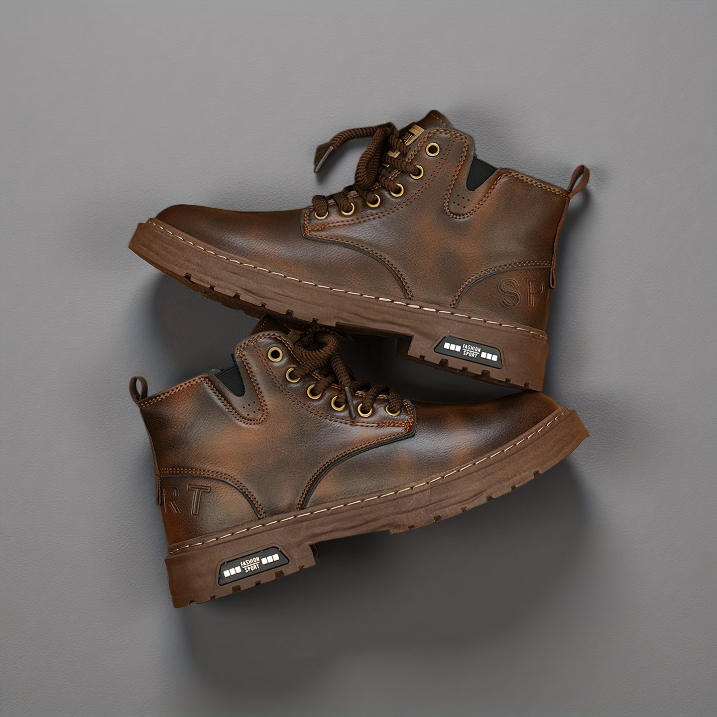 Men's lace-up ankle boots with a zipper and lug sole