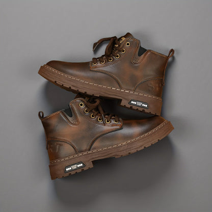 Men's lace-up ankle boots with a zipper and lug sole