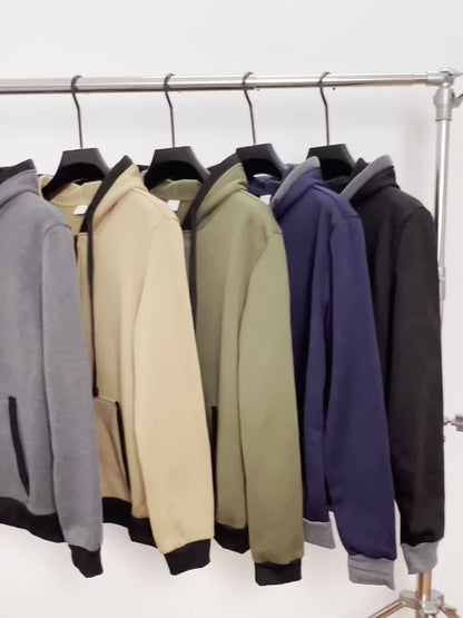 Unisex Kapuzenjacke mit Reißverschluss, kontrastfarbener Kapuze und Taschen, Rosa