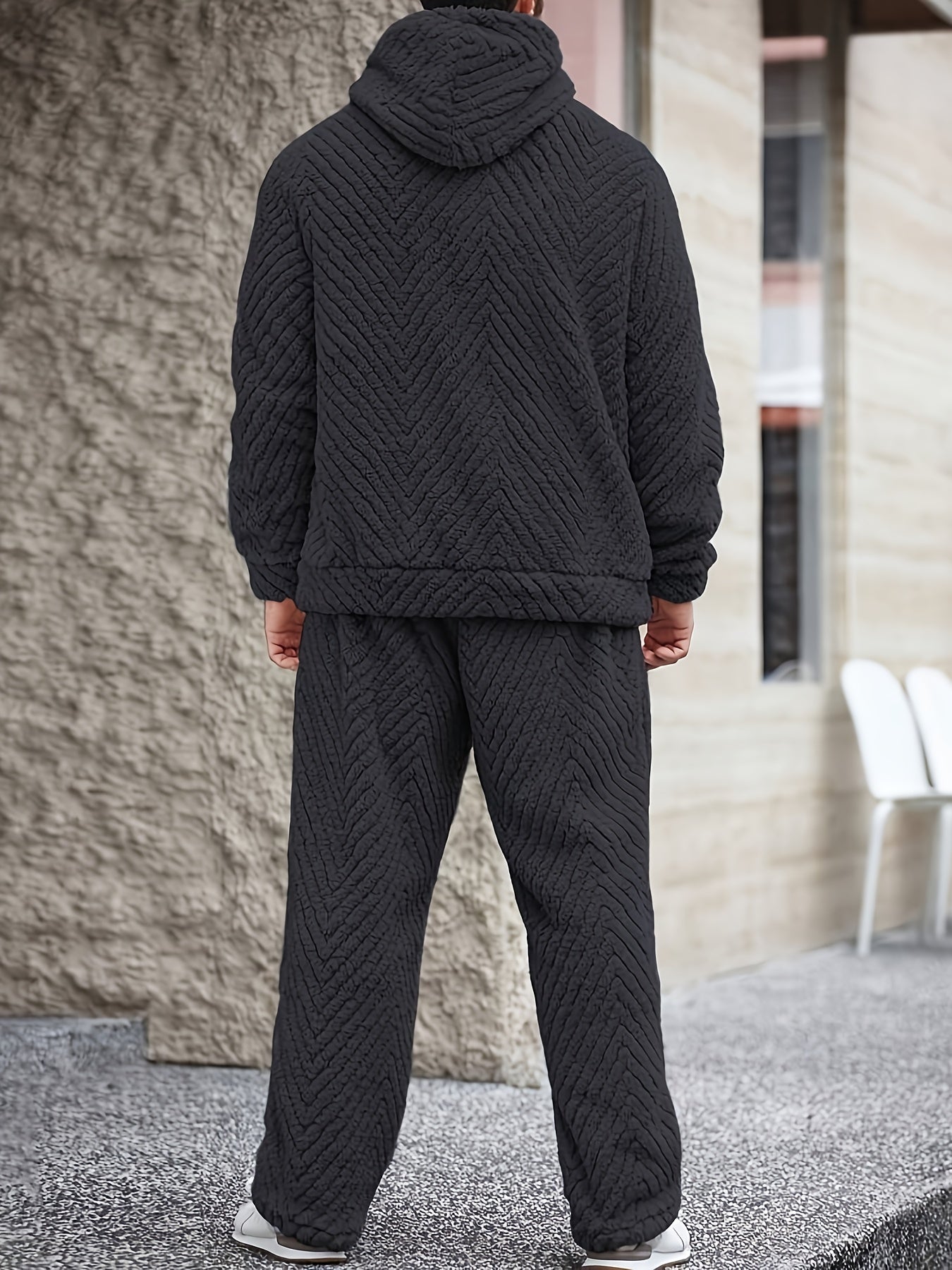 Men's Lounge Set Sherpa Hoodie & Herringbone Pants