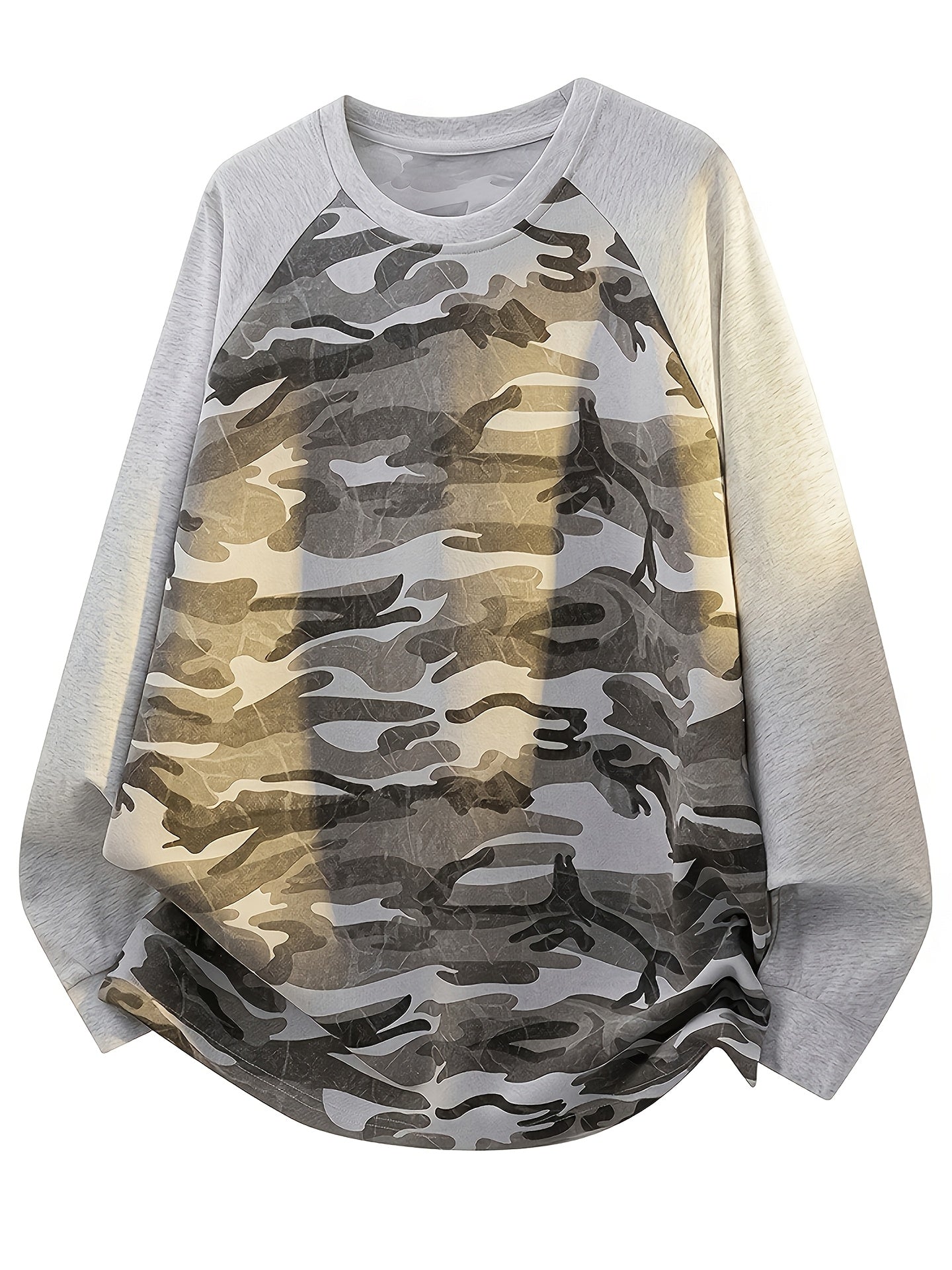 Unisex long-sleeve shirt, camouflage, raglan sleeves, crew neck, casual