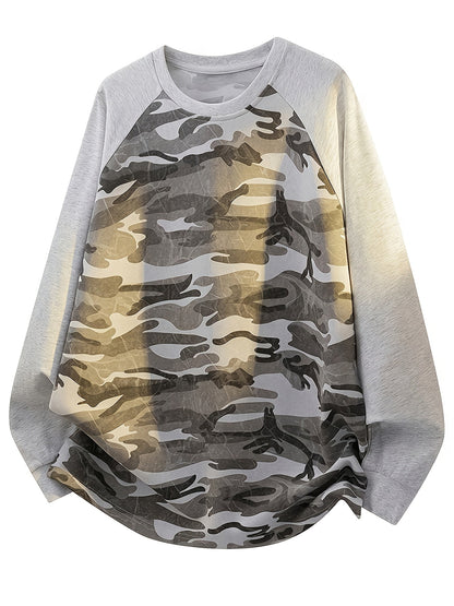 Unisex long-sleeve shirt, camouflage, raglan sleeves, crew neck, casual