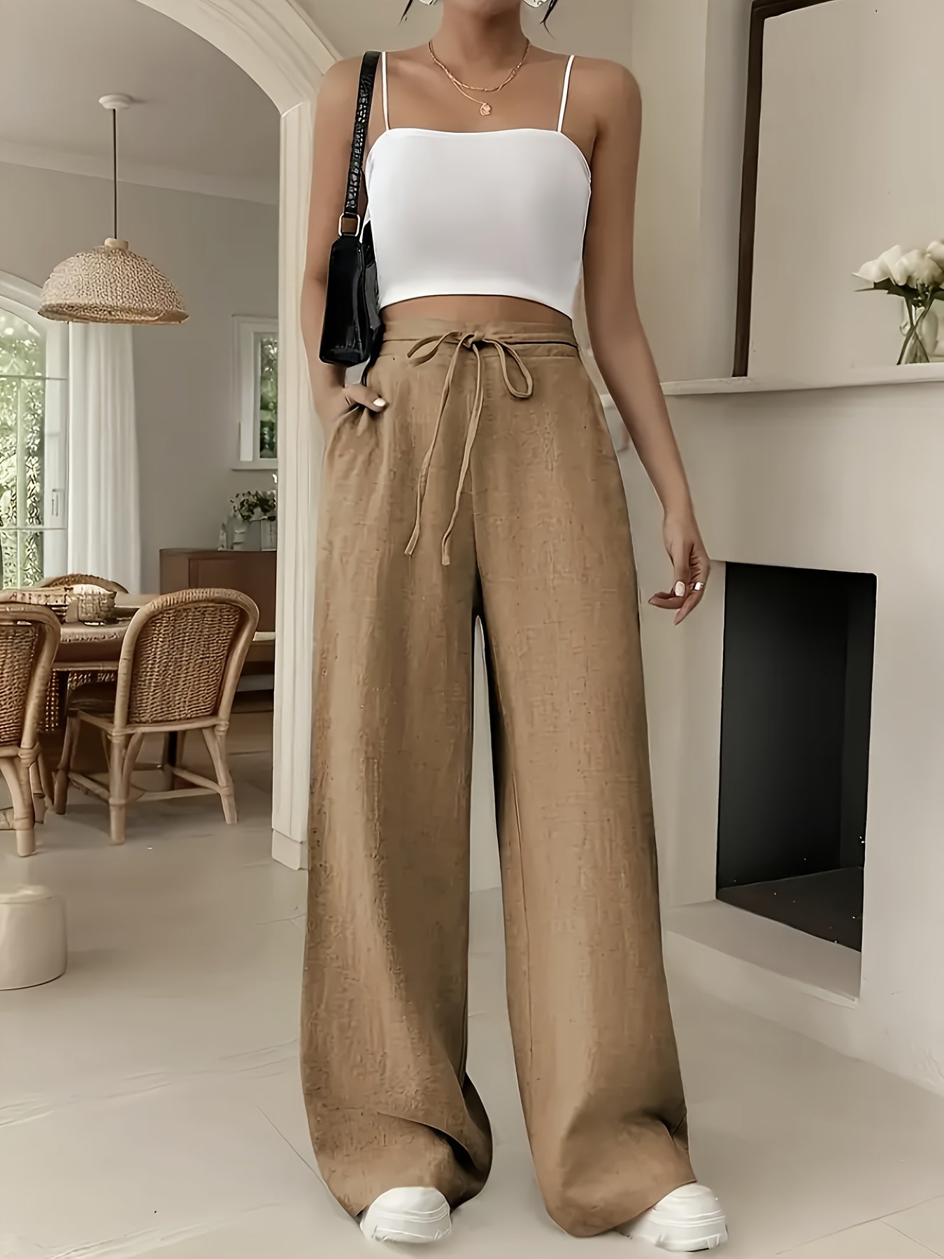 Women's Wide-Leg Pants with Drawstring – Casual Leisurewear for Everyday and Weekends
