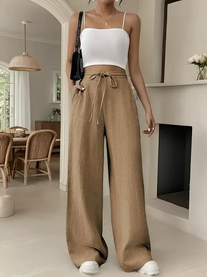 Women's Wide-Leg Pants with Drawstring – Casual Leisurewear for Everyday and Weekends