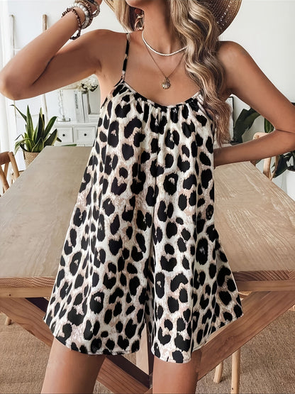 Damen Sommer Jumpsuit mit Leopardenmuster – Lässiger Sexy Playsuit für Freizeit und Urlaub