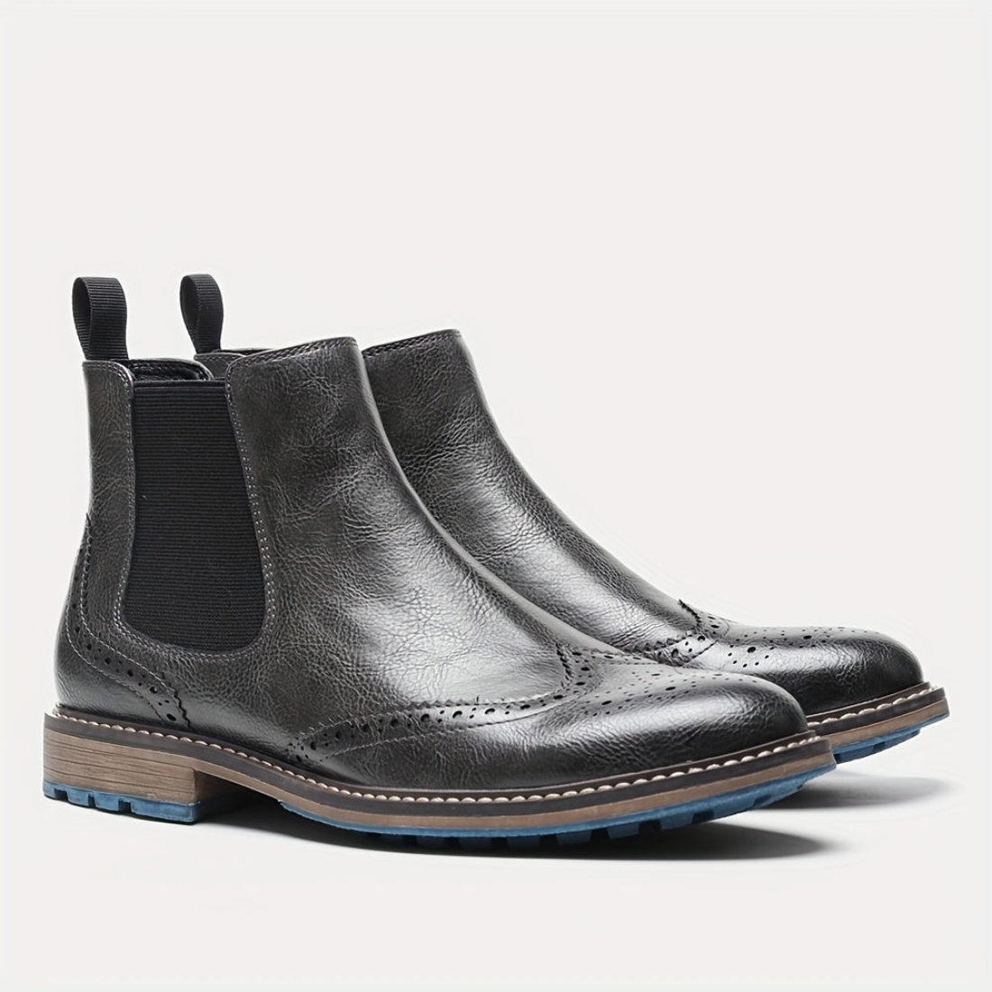Brown Men's Chelsea Boots with Brogue Design and Elastic Inserts