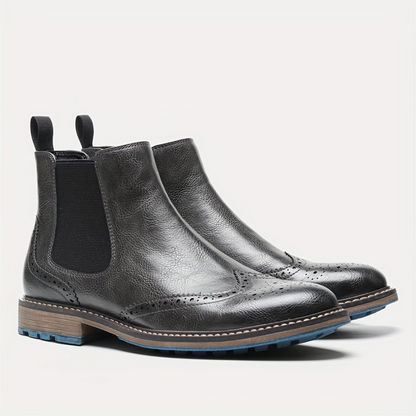 Brown Men's Chelsea Boots with Brogue Design and Elastic Inserts