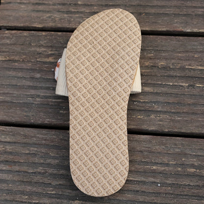 Women's summer slides with large floral bow – fashionable espadrille-style slides for leisure & vacation