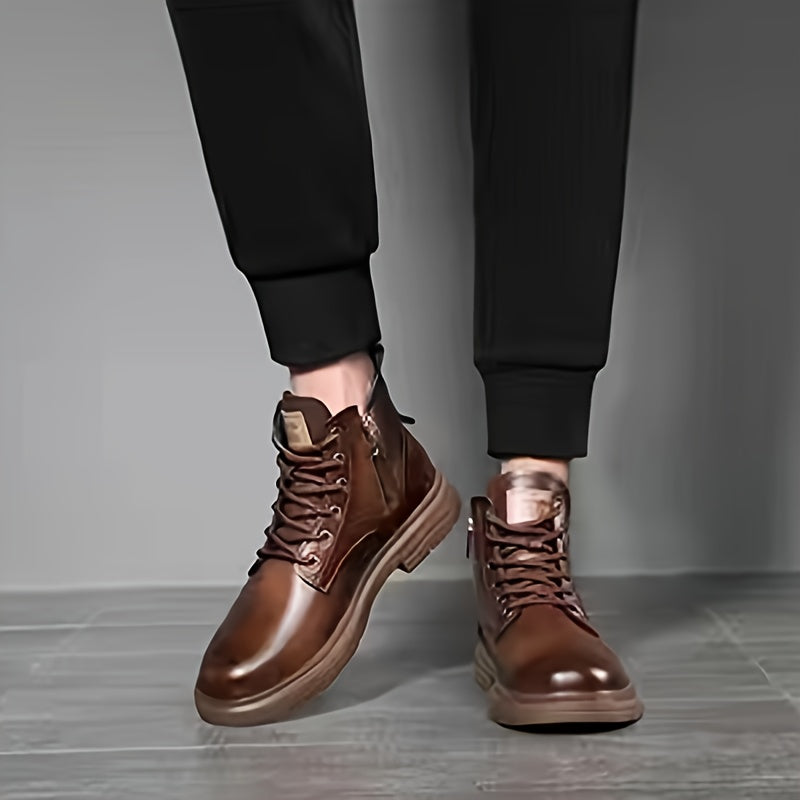 Men's worker boots with laces and a zipper, lined
