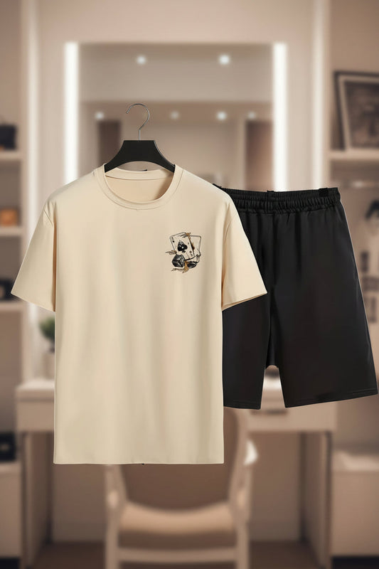 Men's Summer Casual Set – T-Shirt & Shorts with Card Motif, Casual Look for Everyday & Vacation