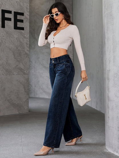 Women's High Waist Wide Leg Jeans – Fashionable Flared Pants for Everyday and Leisure