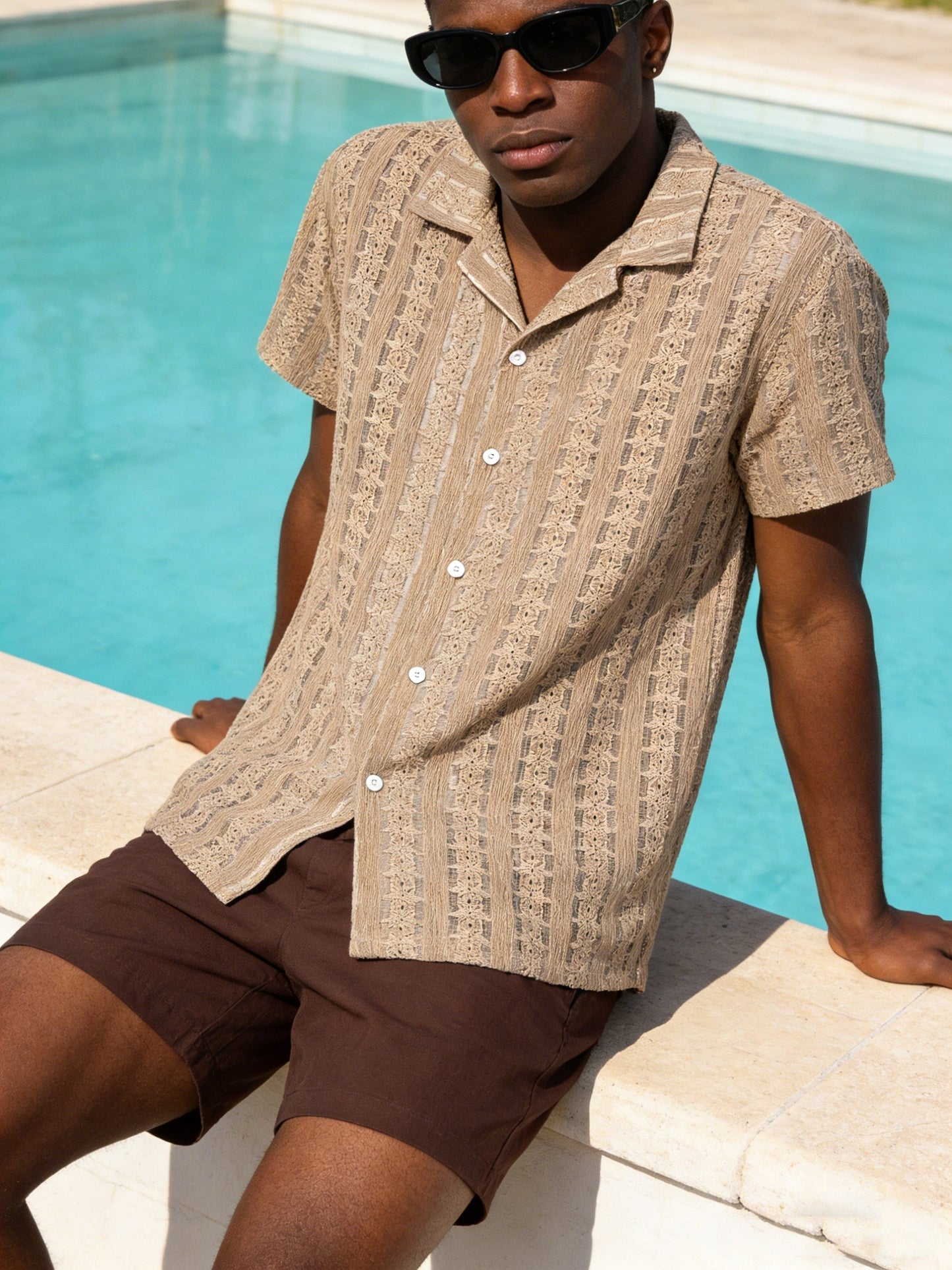 Men's Boho Short-Sleeve Shirt with Geometric Pattern – Perfect for Vacation and Beach