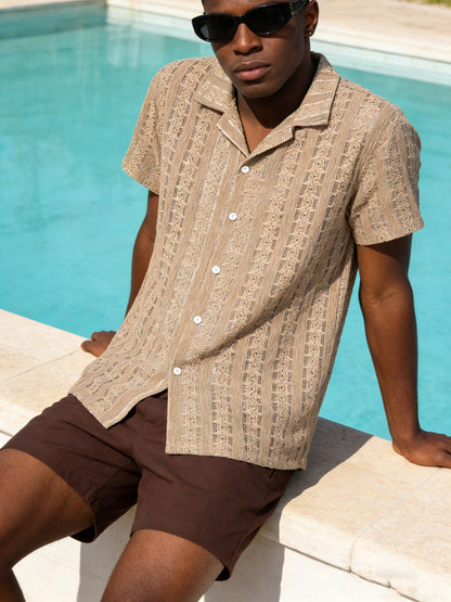 Men's Boho Short-Sleeve Shirt with Geometric Pattern – Perfect for Vacation and Beach