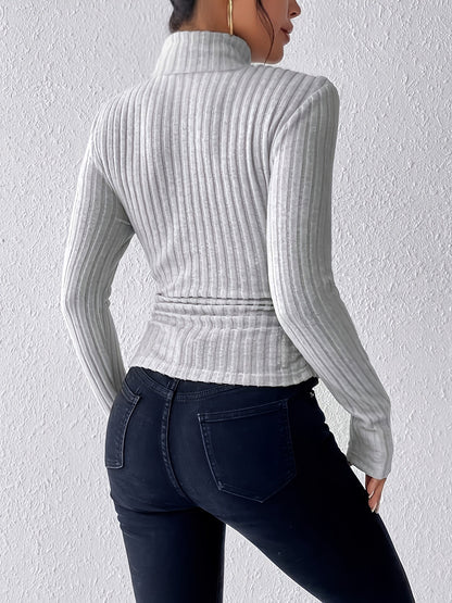 Damen Rollkragen Langarm Rippstrick Top Slim Fit