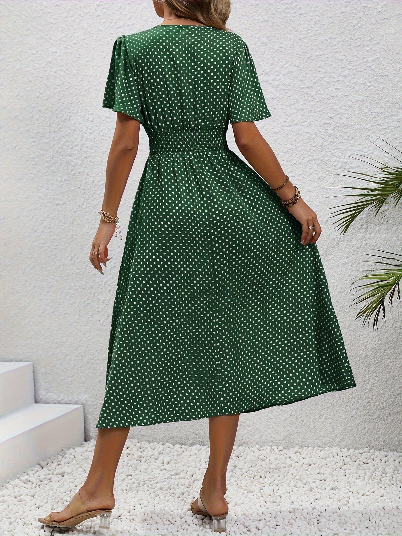 Women's Summer Polka Dot Maxi Dress with Short Sleeves and V-Neck – Casual & Vacation