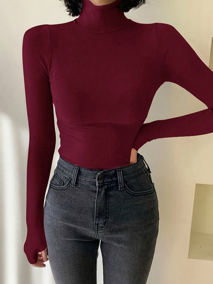 Damen Rollkragenshirt Langarm mit Daumenlöchern – Eng Anliegend