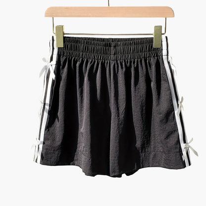 Women's casual shorts with bows and stripes for summer – regular fit, vacation style
