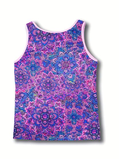 Women's Boho Top with Tribal Pattern and Button Placket – Fashionable Summer Tank Top for Casual Wear