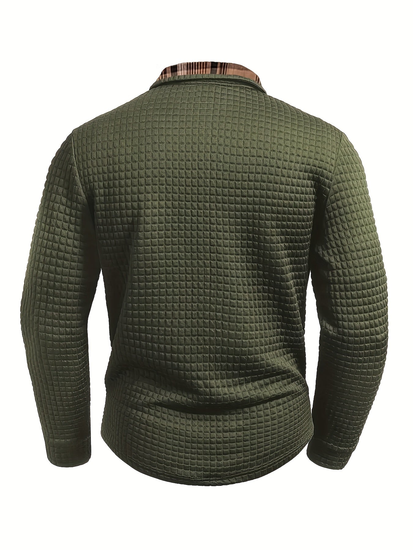 Men's long-sleeve polo shirt with waffle texture and checked pattern